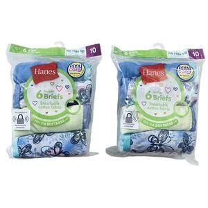 Hanes Girls Cotton Briefs Size 10 No Ride Up Tagless Panties 2-6 Packs 12 Pairs